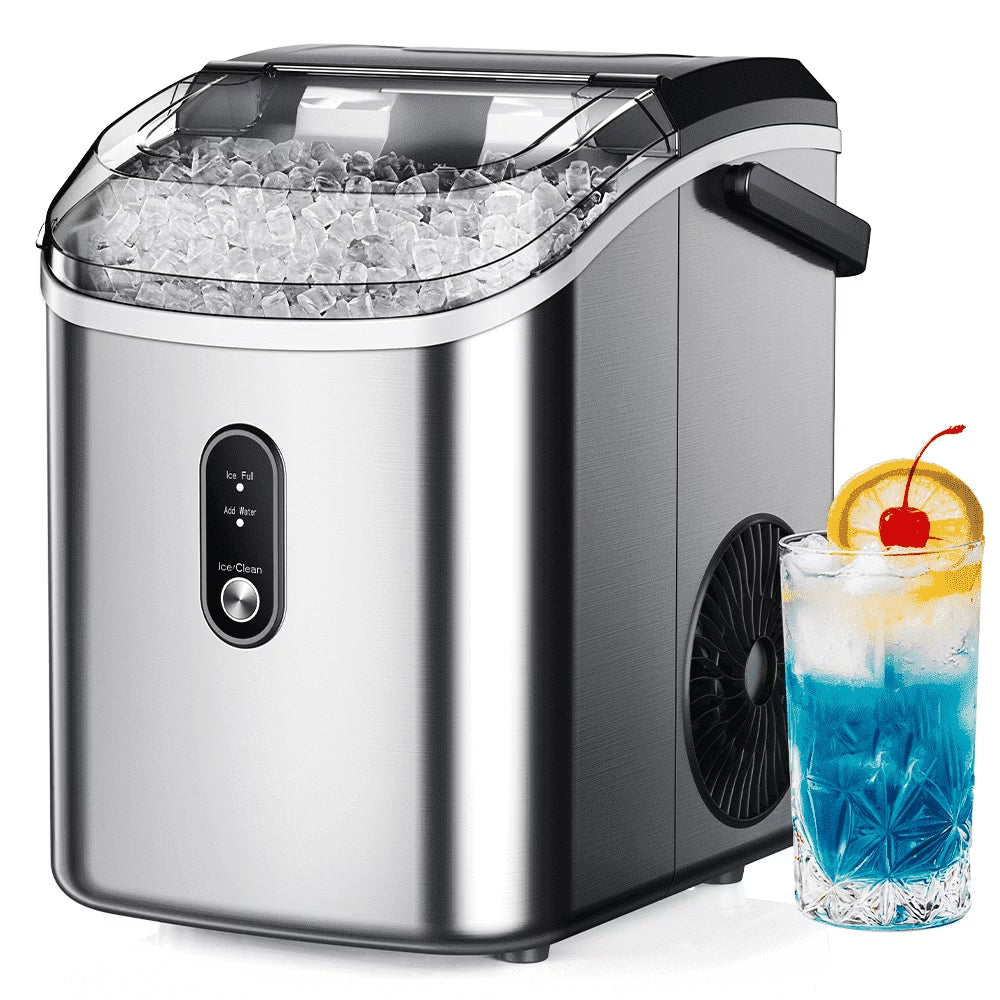 35Lbs/24H Nugget Ice Maker Countertop,Portable Ice Maker Machine with Auto-Cleaning, Silver